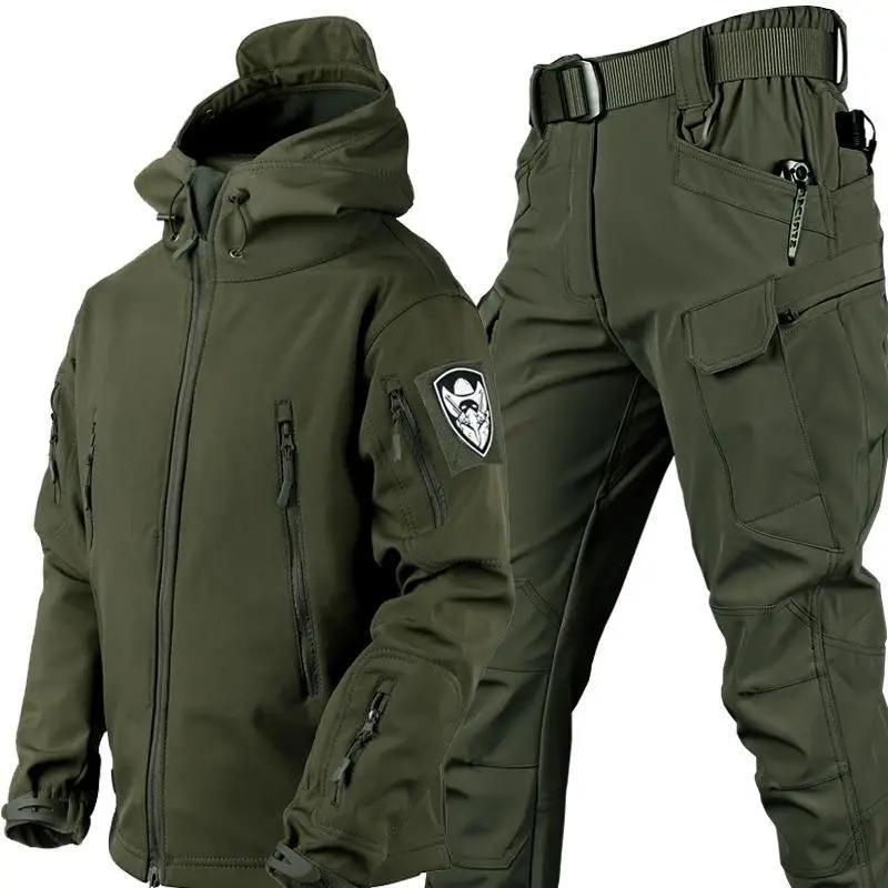 Product Introduction of Outdoor Shark Skin Warmth Set Camo Plush Thickened Coat Autumn/Winter Racing Top Does Not Include Cuff Logo Pattern Cotton Menswear Soft Clothing 9