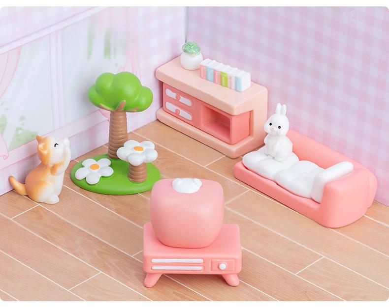 Product Introduction of Miniature Landscape Creative Cute Living Room Sofa Pink Dollhouse DIY Decoration Accessories Miniature Mini Ornaments 6