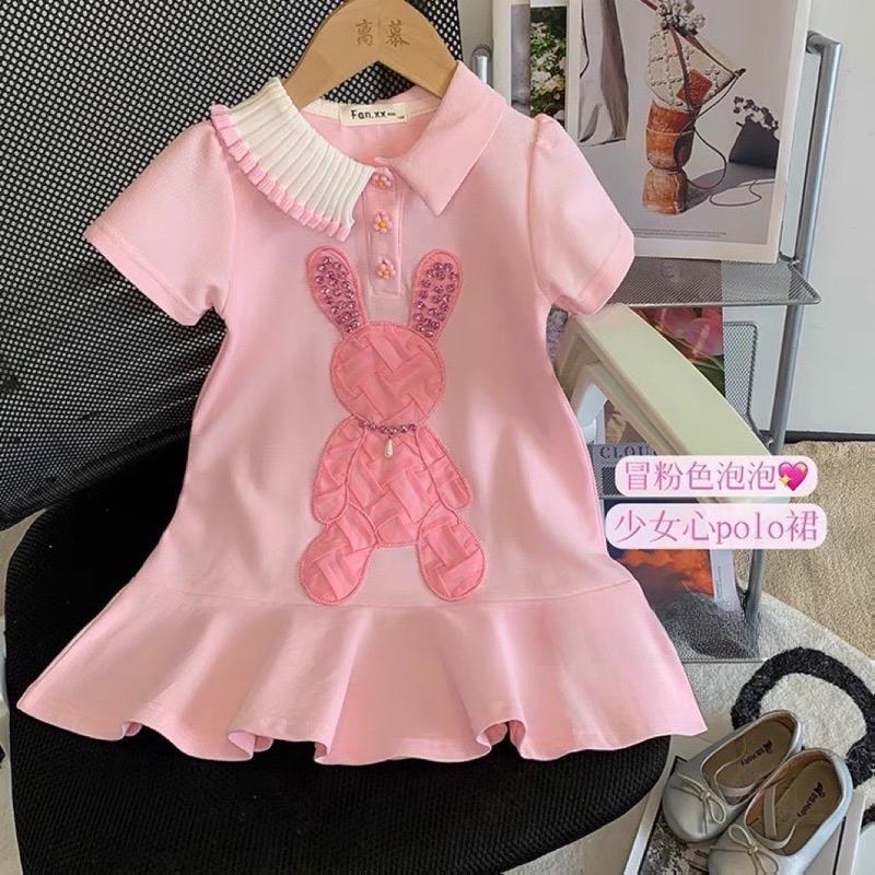 Shopmesockids Váy polo thỏ hồng cho bé gái 8 đến 30kg cao dưới 128cm