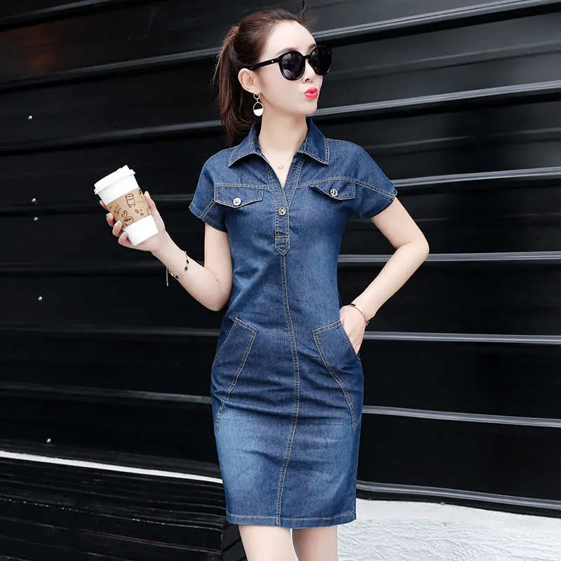 ĐẦM JEAN SUÔNG CỔ SƠ MI TÚI XÉO - NJ141 ( Nữ Women Dress )