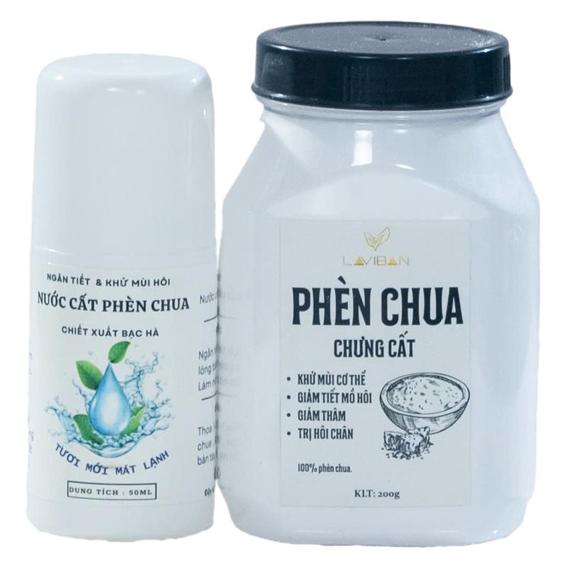 Combo Lăn Nước Cất Phèn Chua Mix Tinh Thể Bạc Hà 50ml Và Bột Phèn Chua Chưng Cất 200g - Hỗ trợ khử mùi hôi nách làm trắng da vùng nách,...
