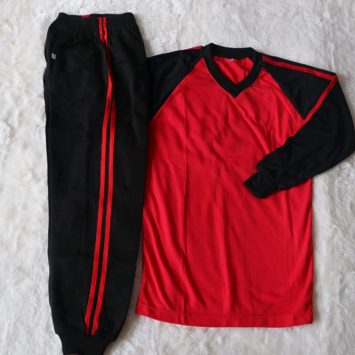 Setelan Baju Olahraga Anak Sekolah PAUD/TK  Merah Hitam V Outdoor