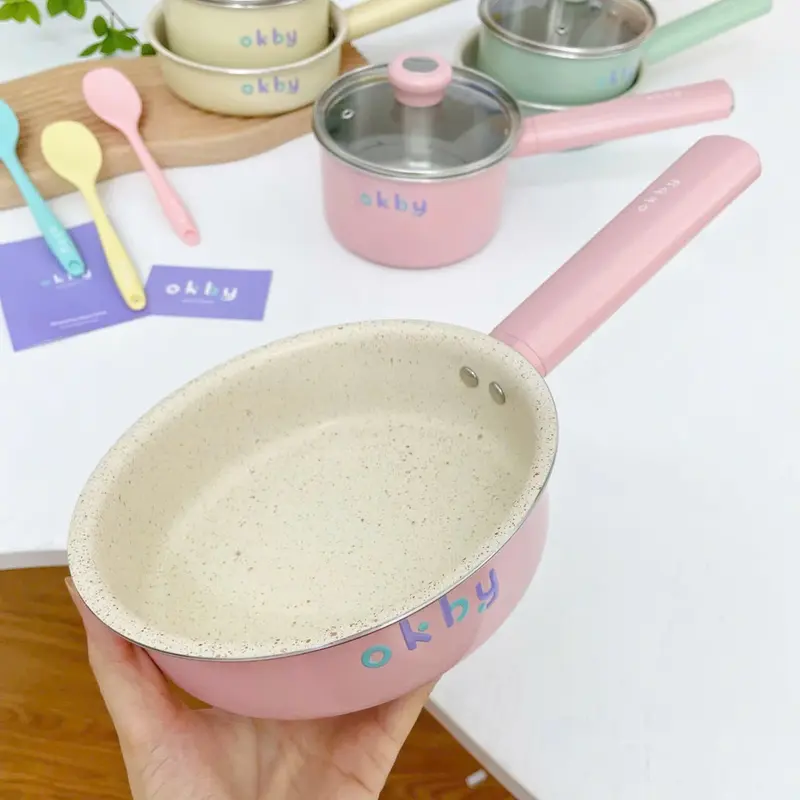[Mẫu mới] Bộ Nồi Chảo CAO CẤP OKBY, nồi innox 14cm, chảo đá chống dính 16cm chế biến đồ ăn dặm cho bé 3