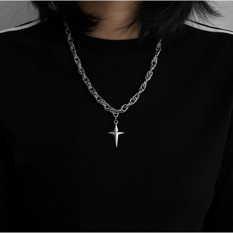 Titanium steel sweet cool babes cross star necklace ins hip hop women's sweater chain steel cold wind couple does not fade male 5