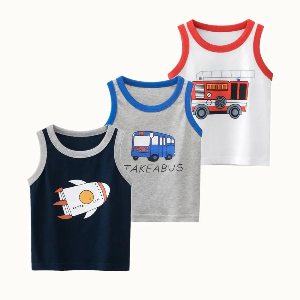 2025 Summer Children Tank Tops Tees for Boy Rockets Fire Trucks Cartoon Vest Years Kids Girls Waistcoat Undershirts Clothes
