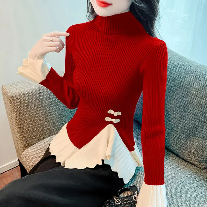 Áo Len, Bất Đối Xứng, Dành Cho Nữ, Phong Cách Pháp, Dài Tay, Mỏng Vừa Vặn, Ngọt Ngào Và Tươi Mới