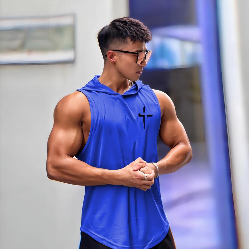 Product Introduction of Men's new hooded vest sports comfort fitness exercise running quick-drying vest print new multi-color 8