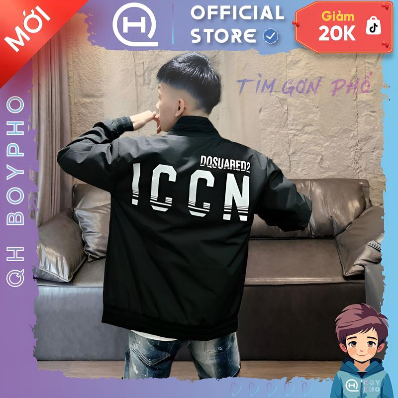 Áo khoác gió bomber 2 lớp mới ICCN chữ trắng bo gân siu hot Menswear Jacket