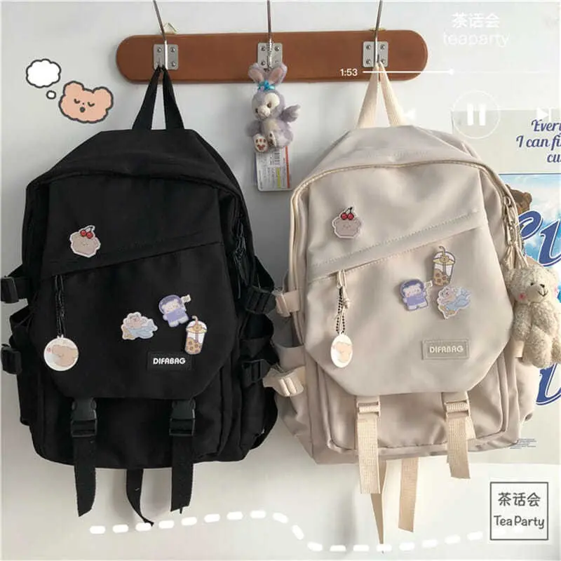 Cặp Sách, Phong Cách Hàn Quốc, Bán Chạy, Thích Hợp Cho Bé Gái Và Học Sinh, Ba Lô Nylon Màu Hồng, Có Thể Đựng Được Máy Tính Xách Tay 14 Inch, [RainbowHouse], Beg Sekolah Perempuan 1
