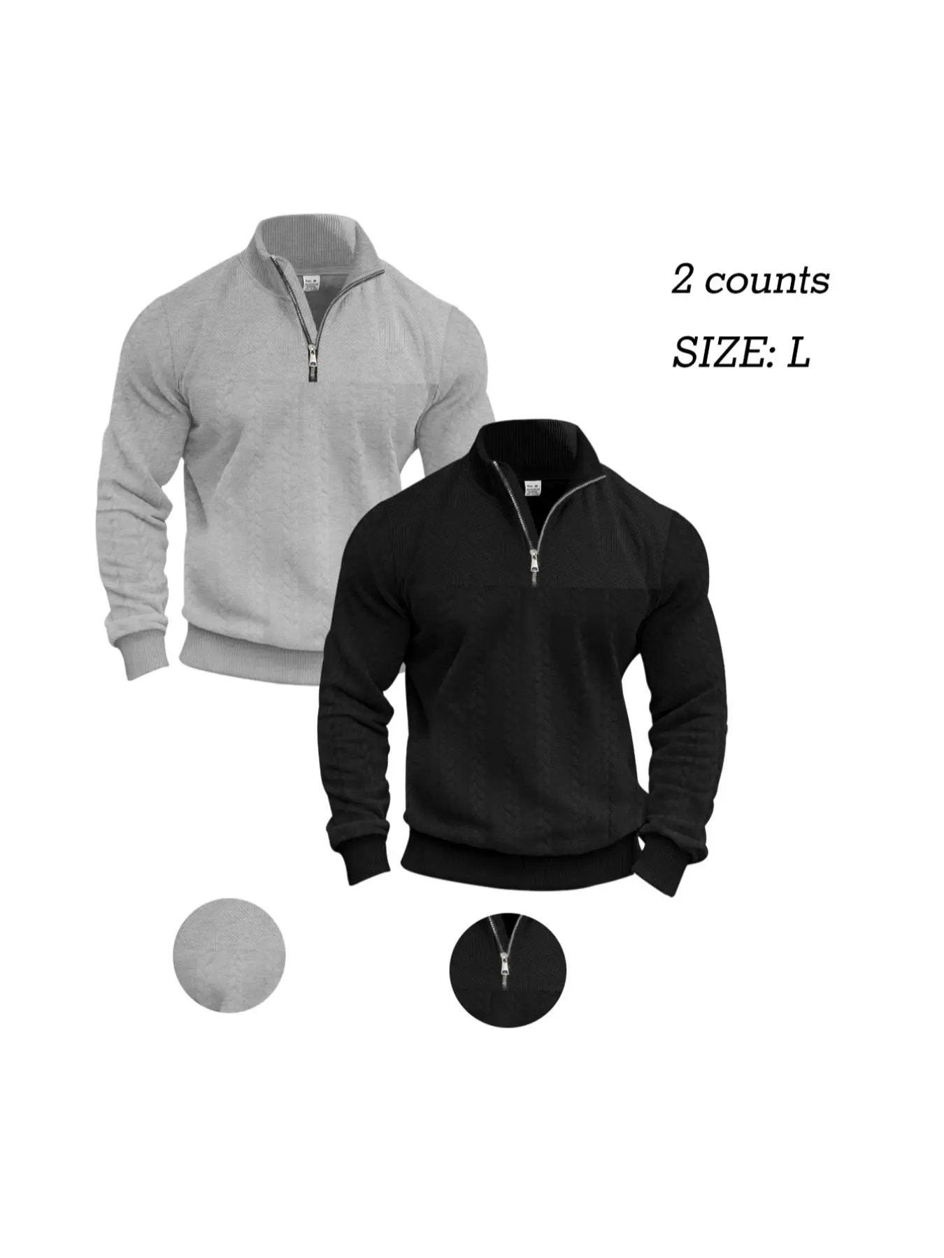 Men's Solid Zipper Long Sleeve Sweatshirt Set, Men's Clothes for Fall & Winter Daily Wear