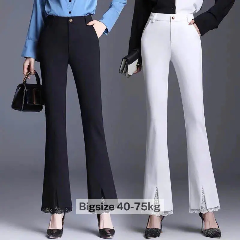Quần Suông Loe Ống Phối Ren, Cạp khoá có cỡ to bigsize đến 85kg, mặc đi làm,đi học, đi chơi ,-KKS- Mã 789