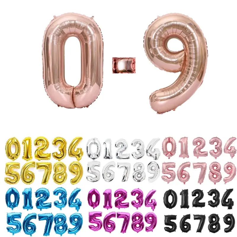 Number Foil Balloon Gold Silver Blue Pink Birthday Party Decoration Supplies