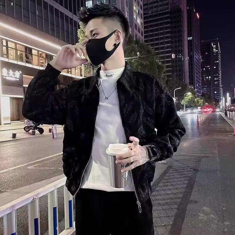 Áo Khoác Jacquard, Thương Hiệu Thời Trang Hợp Xu hướng Dành Nam, Thời Trang Mới 2023, Đẹp Trai Và Thường Ngày, Áo Dễ Phối Đồ Thích Hợp MùXuân Và MùThu, Dáng Ôm, Thương Hiệu Thời Trang Menswear Jacket Có Cổ Có Túi 2