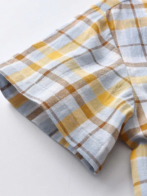 Toddler Boy's Plaid Print Button Shirt, Casual Short Sleeve Collar Shirt for Summer, Kids Clothes for Daily Wear 3