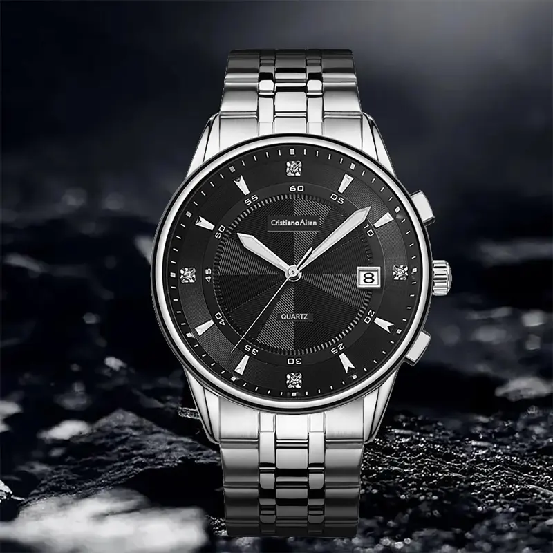 Cristiano Aillen Jam Tangan Pria 0848 Rantai Stainless Steel Tgl Aktif Water Resistant 3 ATM Watches 0