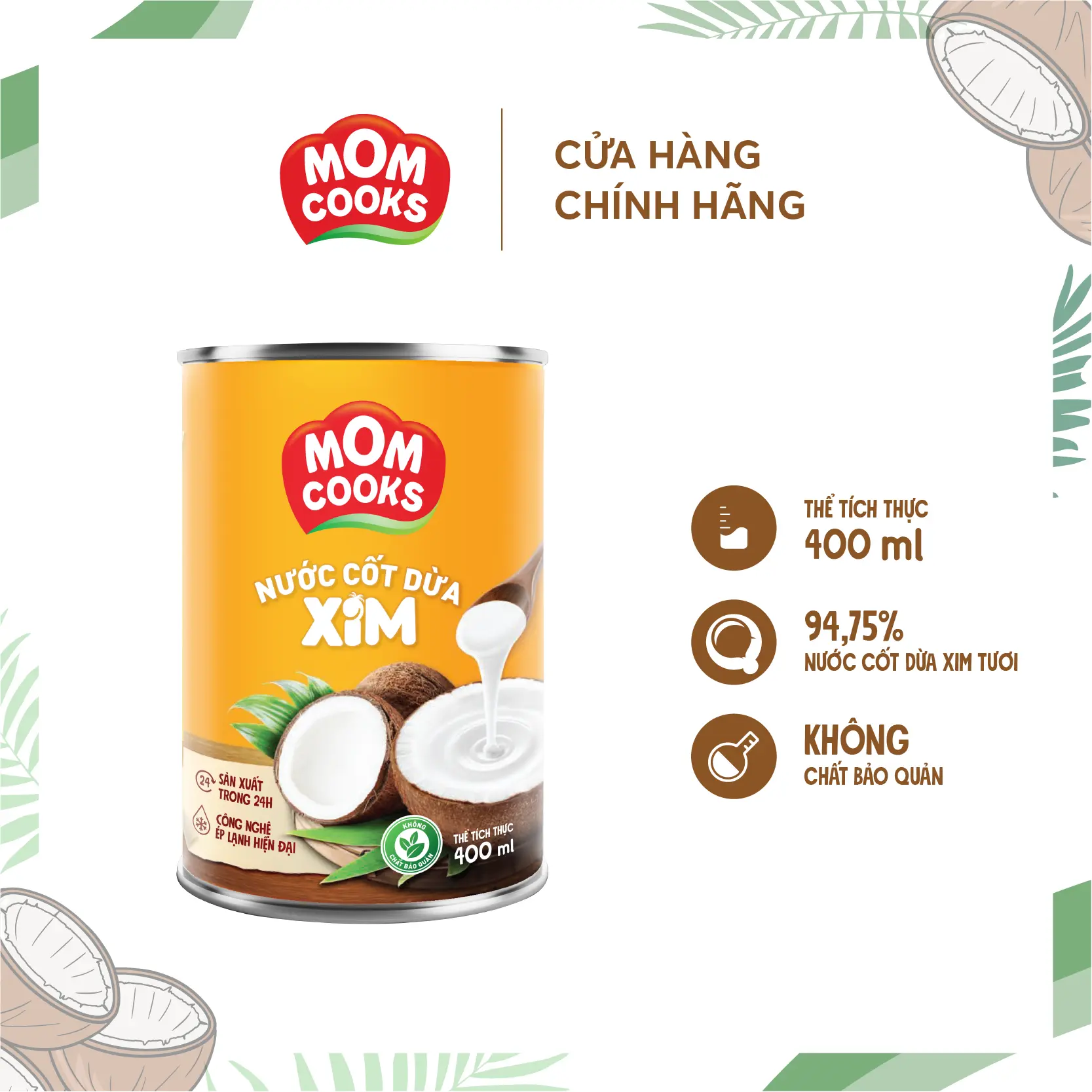 Nước Cốt Dừa Mom Cooks Đóng lon 400ml/lon Nho