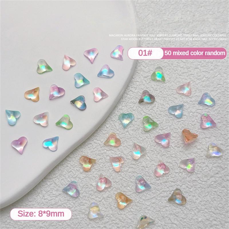 Trang Sức Resin Màu Ma Thuật Cực Quang Nghệ Thuật Làm Móng, Đáy Phẳng, Mặt Trăng Băng Trong Suốt, Bướm Hình Trái Tim, Khoan, Đồ Trang Trí Móng Tay, 50 Cái 5