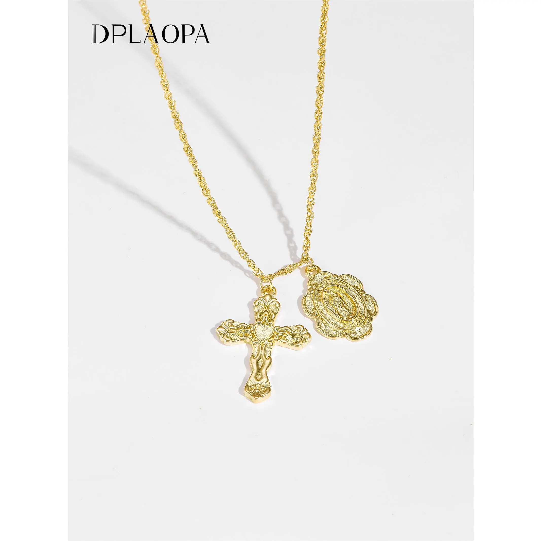 DPLAOPA 925 Sterling Silver Gold Oval Cross Pendant Long Chain Necklace 2024 Rock Punk Luxury Fine Jewelry Party Choker