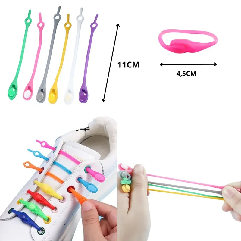 Set 12 dây giày silicon co giãn đàn hồi không cần buộc tiện lợi dành cho người lớn và trẻ em 8
