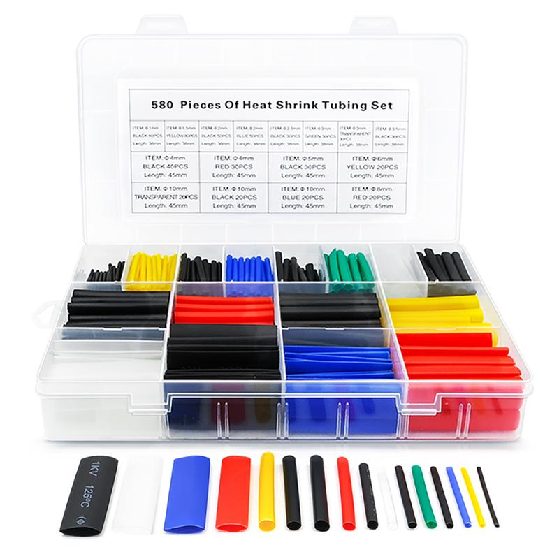 Spot Goods COD 530-580pcs Heat Shrink Tube 2:1 Thermoresistant Tubing Heat Shrink Wrapping Kit Electrical  Wire Cable Insulation Sleeving 1 Set 6