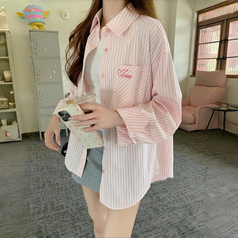 Áo sơ mi nữ form rộng 2N Unisex somi khoác ngoài thêu chữ Happy 1