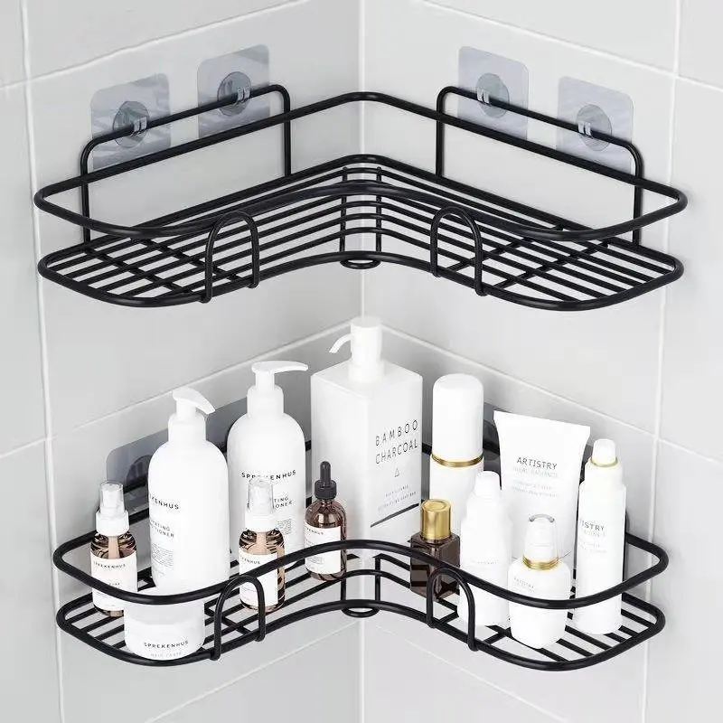 Kệ góc nhà tắm dán tường siêu dính, Kệ đựng gia vị nhà bếp chất liệu thép không gỉ chịu lực 10kg