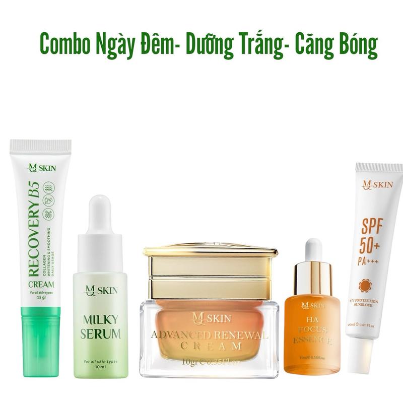   M2-VIIP2 -Dưỡng Sau peel và Dưỡng hằng ngày Combo 5sp Dưỡng Trắng- Căng Bóng- Ngày Đêm Hỗ Trợ Dưỡng Trắng hồi nuôi da ẩm mướt mịn mờ thâm sạm gồm  1 Serrum 10ml+1 serrum Sâm 10ml+1 chống nắng 30ml+1 kem  trắng 10ml+1 Kem B5 15ml  