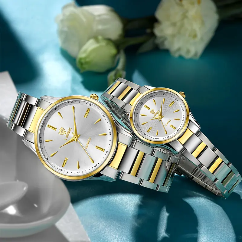 Jam Tangan Analog Pasangan Silver Gold 5