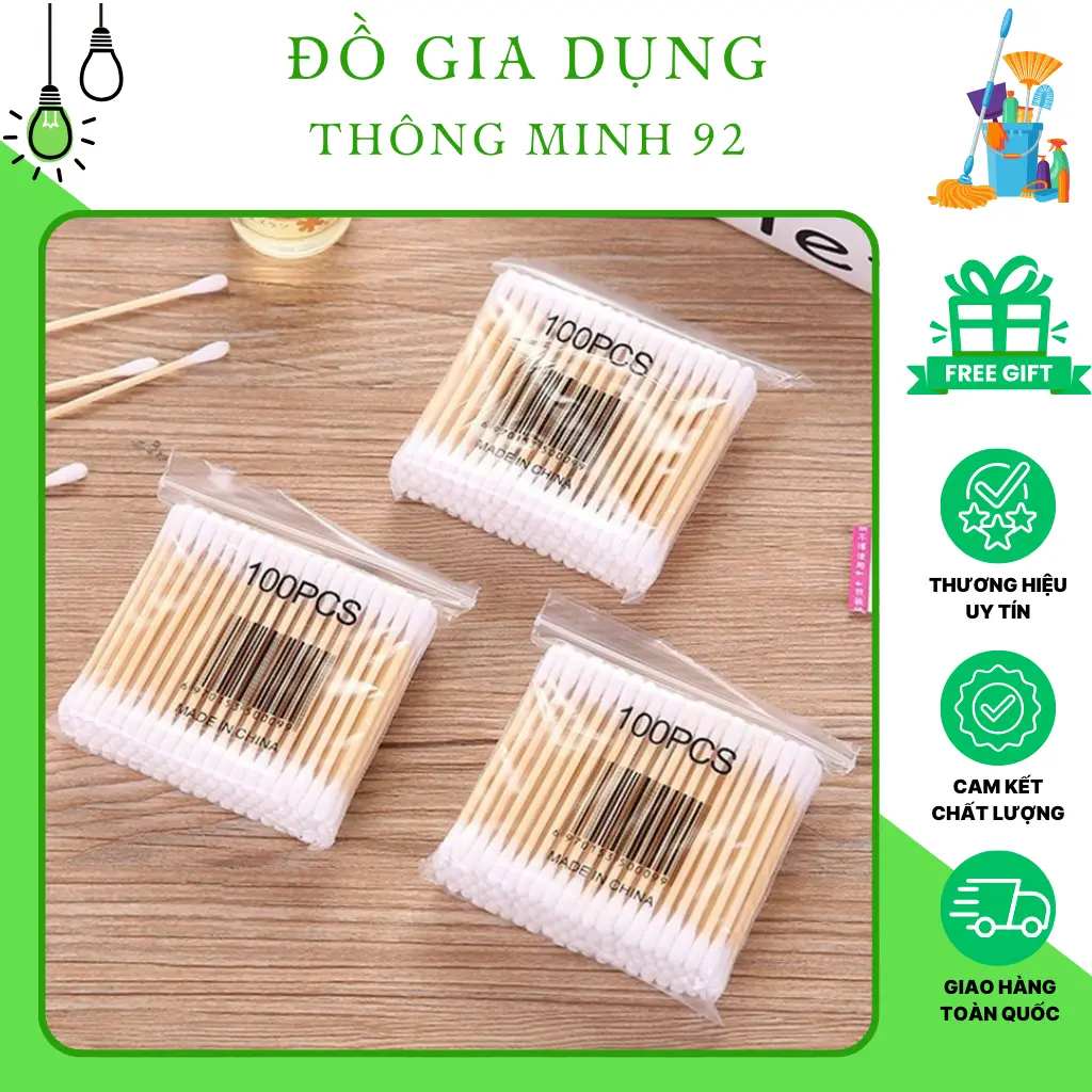 Tăm Bông Ngoáy Tai,100 Bông Ráy Tai Thân Gỗ Khử Trùng Thân Thiện Với Môi Trường,Bông Ngoáy Tai - Đồ Gia Dụng Thông Minh 92 Lấy Ráy Tai