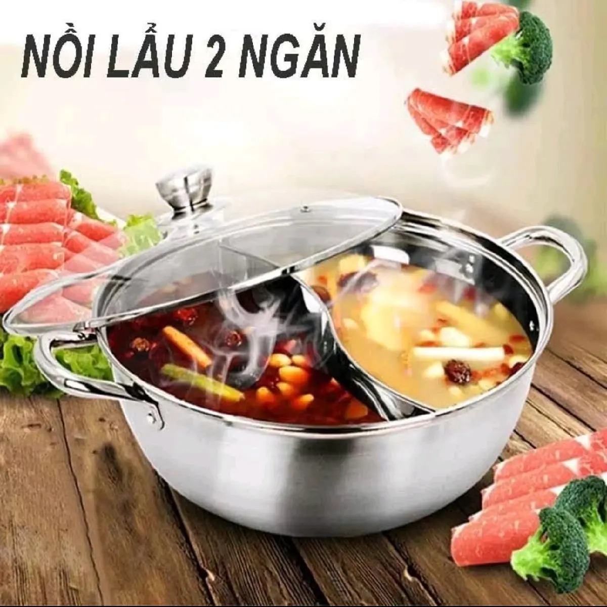 Nồi lẩu 2 ngăn inox hàng dày dặn làm nóng cực nhanh siêu đa năng, siêu tiện lợi