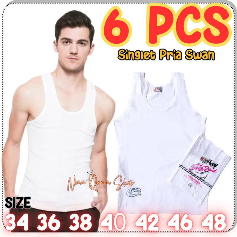 3PCS / 6 PCS Kaos Singlet Pria Cowok Laki Laki Atasan Dewasa Tanpa Lengan Putih Dunia Swan Brand 0