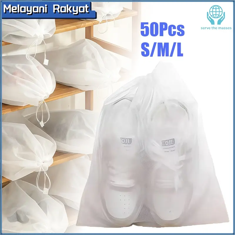 50pcs Penyimpanan Sepatu Penyimpanan Cover Multifungsi Anti Kuning Dustbag Tas Serut Disposable Bag