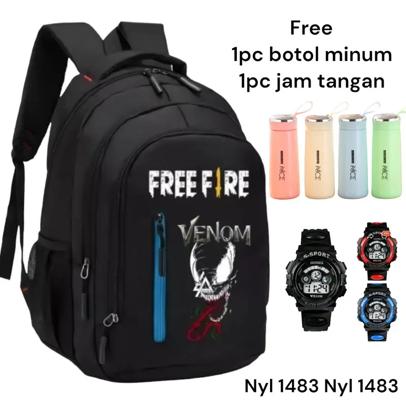Tas Ransel Anak FF Venom Bonus Jam Tangan Dan Botol Minum Bisa Bayar Ditempat (COD ) 0