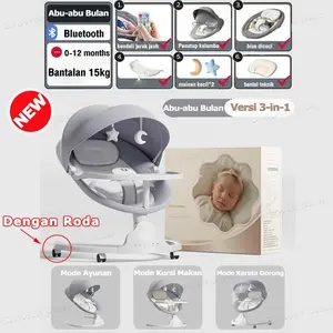 Ayunan Bayi Elektrik Otomatis Electric Baby Swing Kursi Goyang Listrik Bluetooth Remote Ada Musik untuk Bayi 0–3 Tahun Bantu Tidurkan Anak Sleep Baby dengan Mainan - Abu Lembut+Piring
