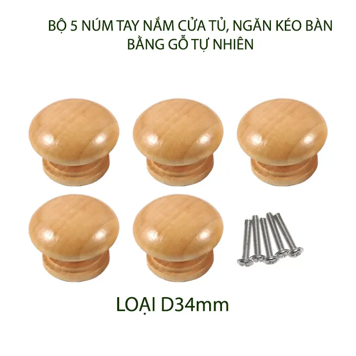 Bộ 5 núm tay nắm cửa tủ, ngăn kéo bàn, bằng gỗ tự nhiên sơn phủ bóng 7