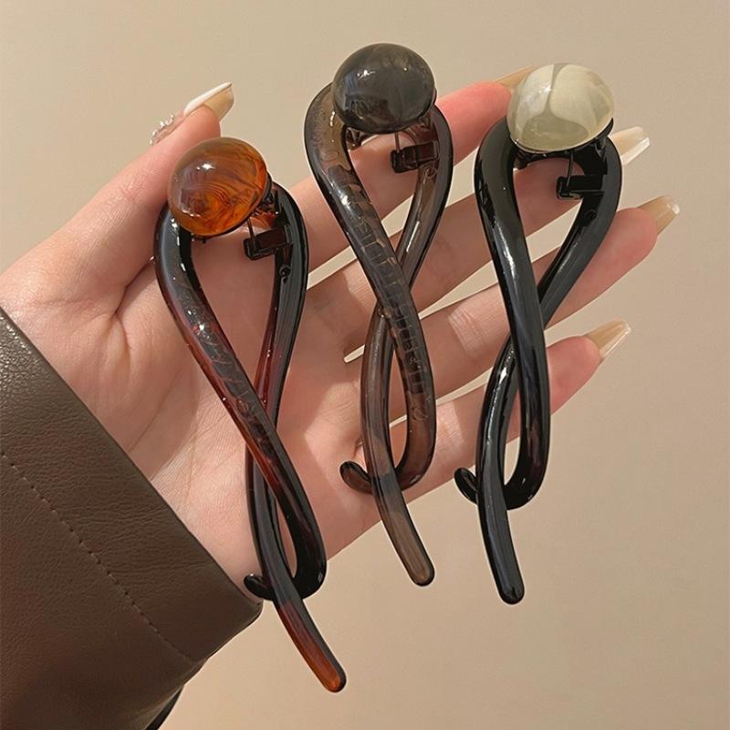 Vintage Aylhfo Inspired Acrylic Hair Clip with Marbled Design - Chic Coffee Color, One-Piece Comb Shape for Stylish Updos & Ponytails 2