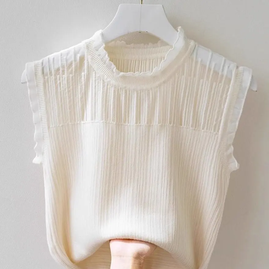 Áo Vest Nữ, Phổ Biến Và Thời Trang, Áo Sơ Mi Nữ Không Tay Màu Trắng, Áo Len Dệt Kim Mới Và Dễ Thương, Đáy, Áo Vest, Áo Nữ Top Women