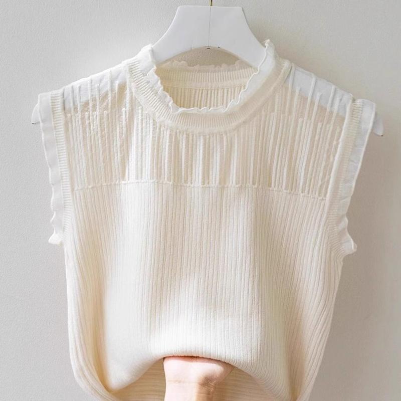 Áo Vest Nữ, Phổ Biến Và Thời Trang, Áo Sơ Mi Nữ Không Tay Màu Trắng, Áo Len Dệt Kim Mới Và Dễ Thương, Đáy, Áo Vest, Áo Nữ Top Women 0
