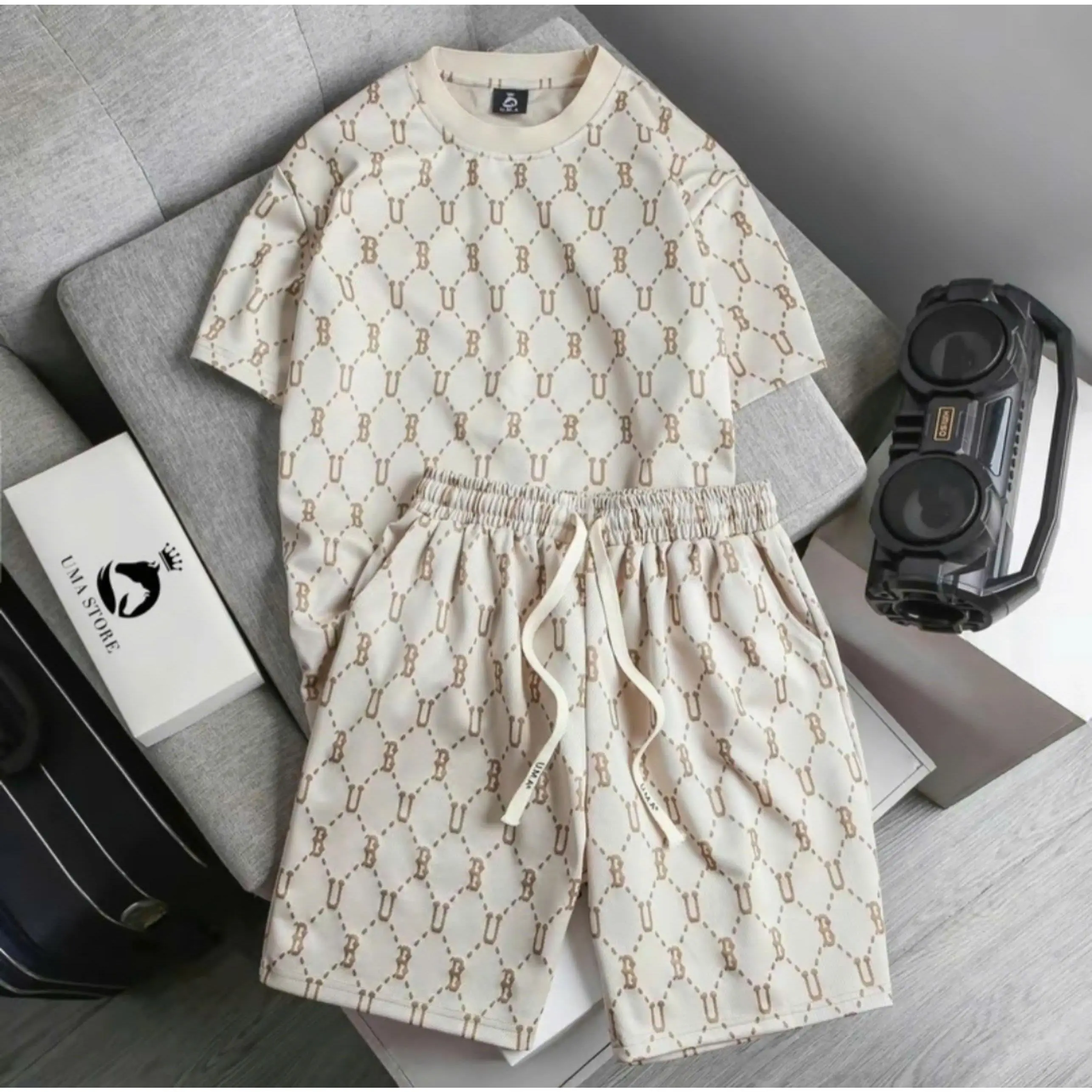 Bộ quần áo nam BU chất vải cotton  cao cấp thoáng mát, set bộ nam mùa hè 2024 đồ bộ  nam Kem Menswear Polo  Shirt