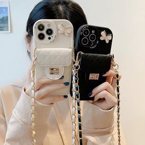Fashion Soft Silicone Phone Case For iPhone 14Promax i14 13 15 Pro Max 12 12Pro 11 Promax i11 XS Max 7 8plus 6p 6sp Hang Rope Strap Insert card  Crossbody Lanyard Wallet Bag Cover