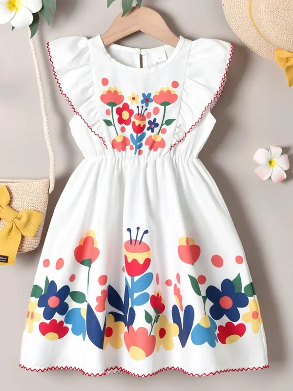 Girl's Floral Print Dress, Cute Casual Sleeveless Dress for Summer, Kids Clothes for Daily Wear 0