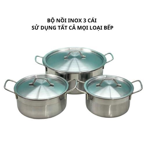 Bộ nồi inox CAO CẤP - bộ nồi 3 Fiveramic sử dụng được trên mọi loại bếp bếp điện bến từ SIZE 16-18-24CM