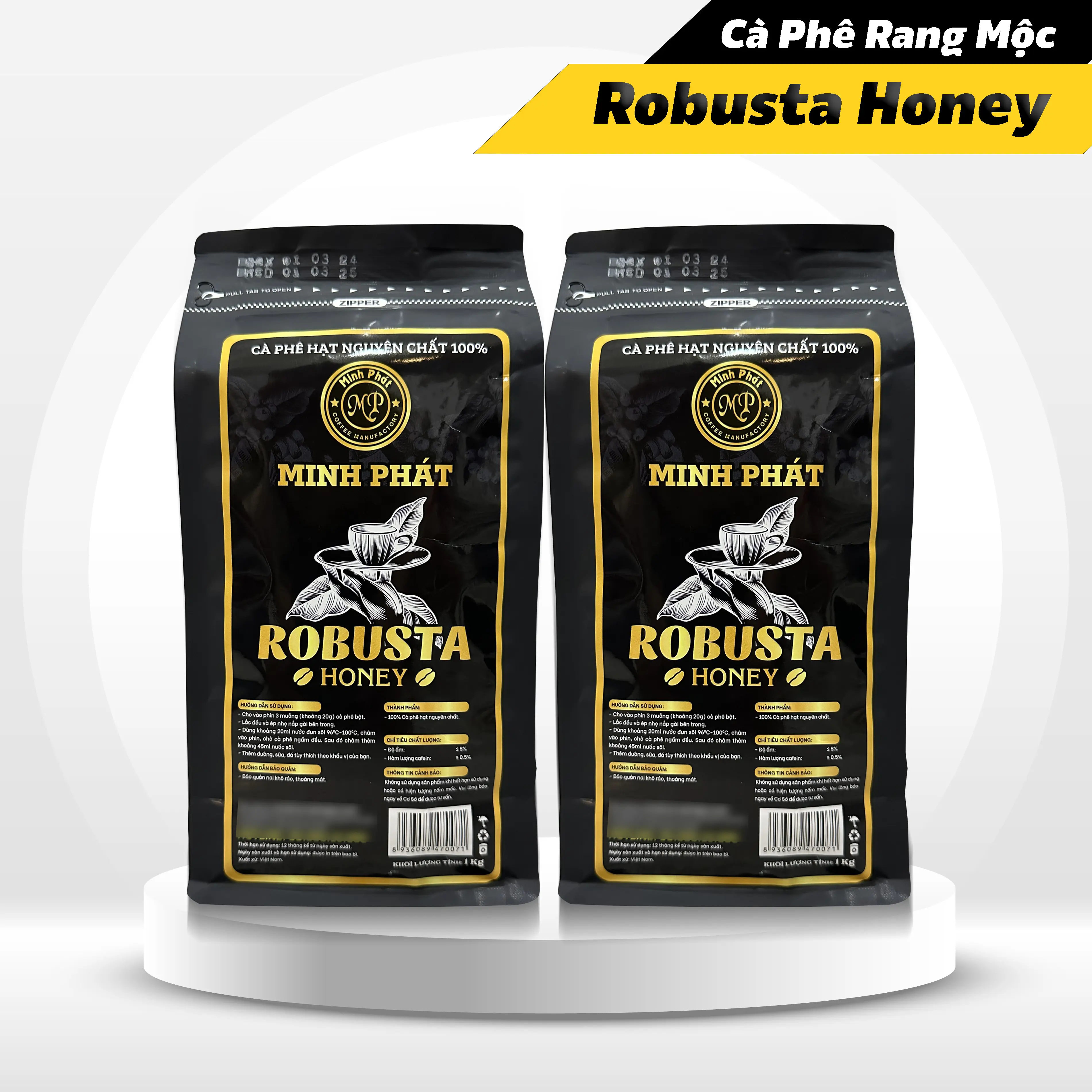 [Cafe rang mộc] 1kg Cà Phê Robusta Honey - MINH PHÁT COFFEE