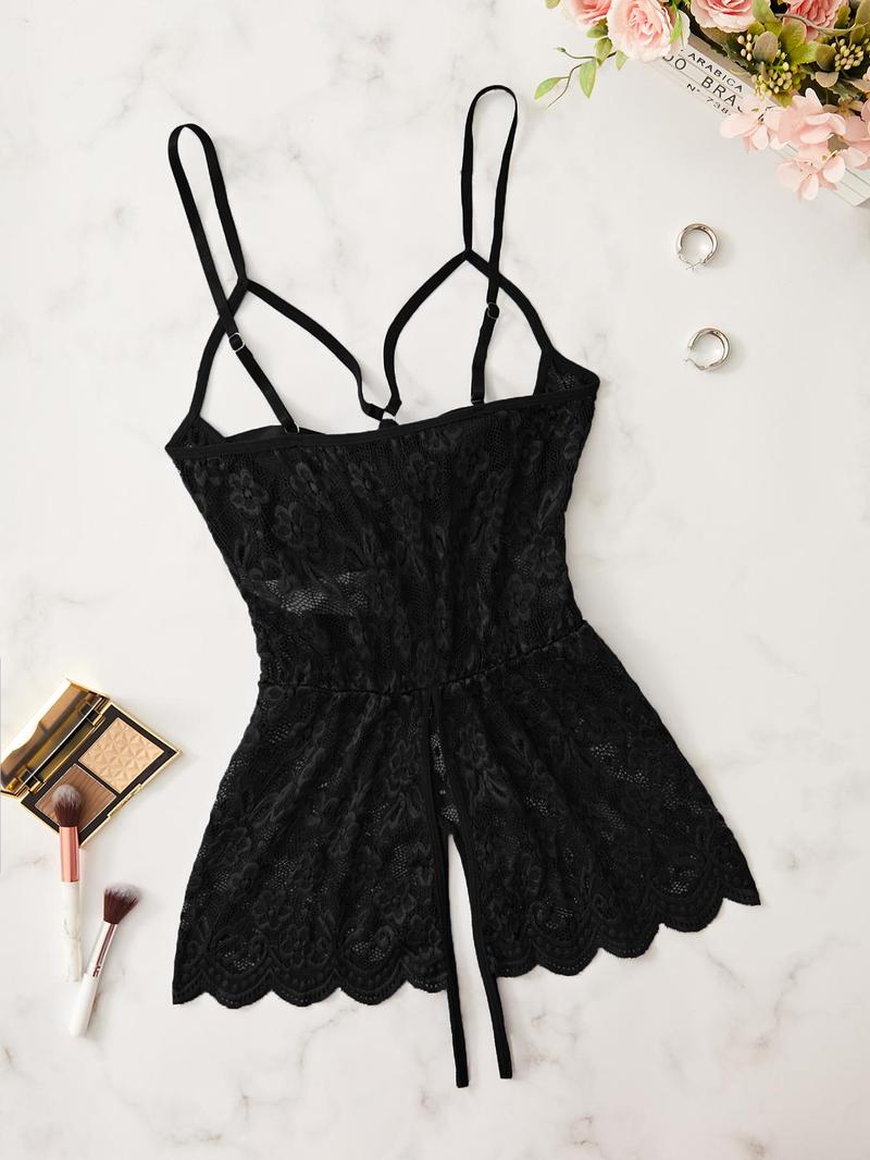 Product Introduction of Women's Floral Lace Bow Decor Sexy Cami Bodysuit, Sleeveless Bodysuit for Daily Wear, Ladies Sexy Lingerie for All Seasons 2