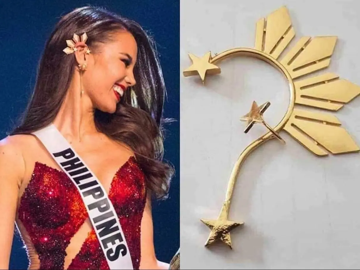 MISS CHIC FASHION Catriona Gray Ear Cuff Gold Fashion Wing Earring Clip Jewelry Three Stars Sun