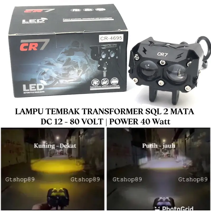 Lampu Tembak LED Laser 2 Mata CR7 Jauh Dekat Kuning Putih 40 Watt Waterproof 0