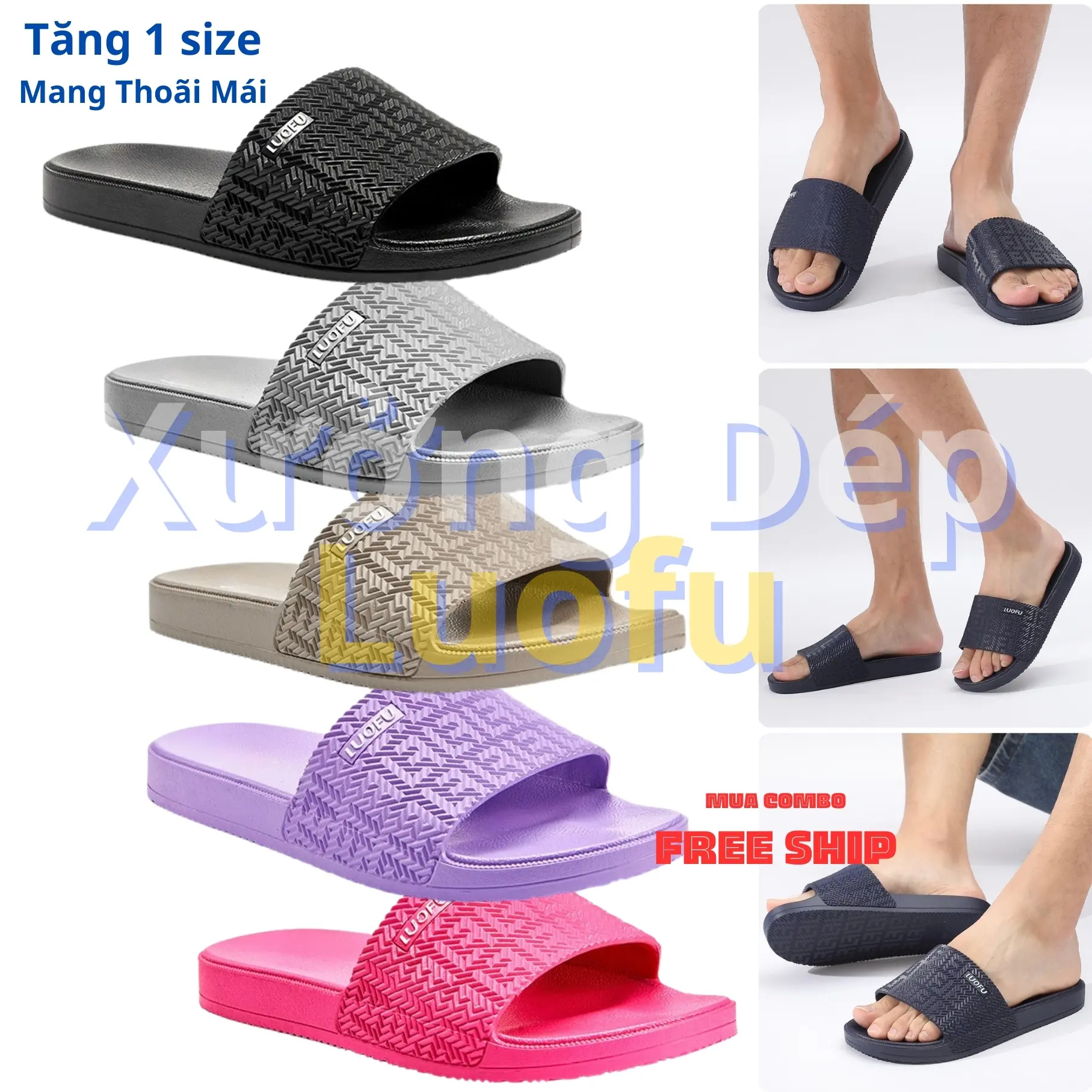 Dép Bánh Mì Loufu cao su PVC   dúc nguyên khối Slipper Cao Su DéP Đế Bằng Nam