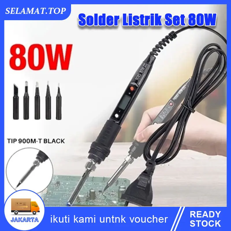 Solder Listrik Set 80W Adjustable Temperature Digital LCD Screen Cepat Panas 220V 180 derajat C - 520 derajat C With Bonus / Iron Set / Iron Tool Kit -908S COD Stock Ready 0