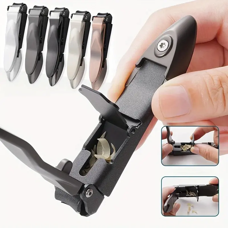 1-piece Nail Clippers for Men with Catcher -Sharp Heavy Duty Self-Collecting High-quality Stainless Steel Anti Sling Nail Cutters Manicure Nail Care Nail Art Cutics