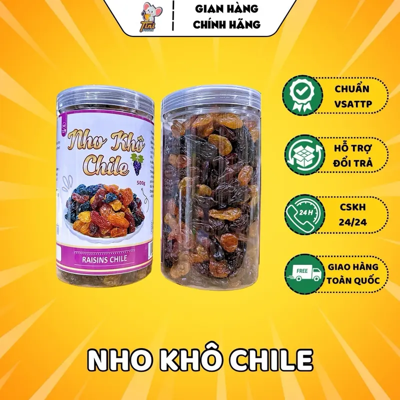 Nho Khô Chile 3 Màu Sấy Nguyên Vị - Lon 500G - Đồ Ăn Vặt Snack Food Cay 0